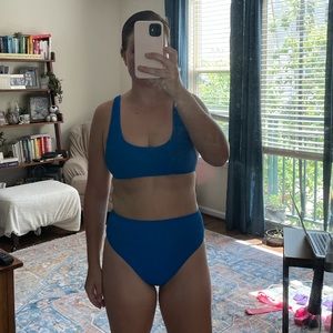 Aerie high waist ribbed royal blue bikini set